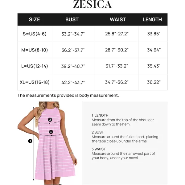 imageZESICA Womens 2024 Summer Sleeveless Tank Dress Crewneck Striped Knit Pleated A Line Casual Short Mini DressesPink