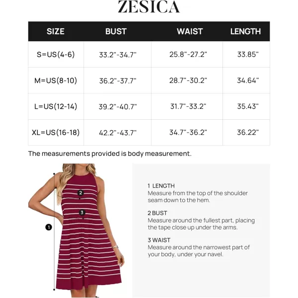 imageZESICA Womens 2024 Summer Sleeveless Tank Dress Crewneck Striped Knit Pleated A Line Casual Short Mini DressesRed