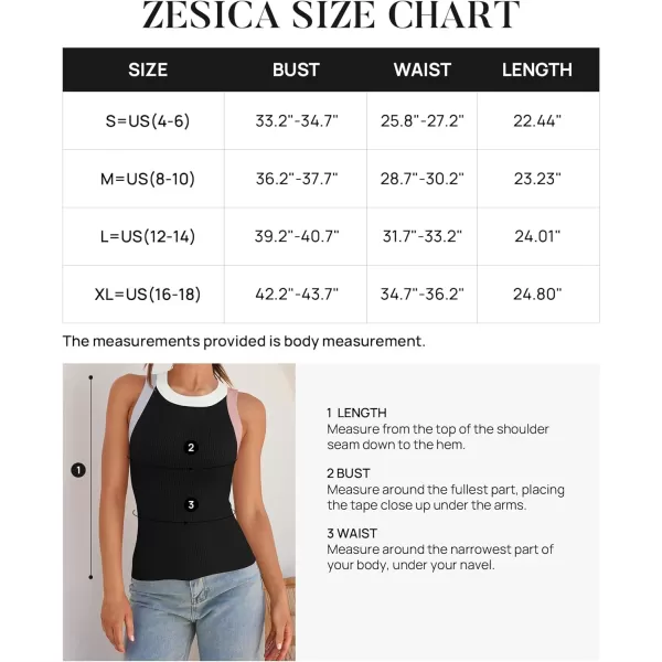 imageZESICA Womens 2024 Summer Sleeveless Tank Tops Ribbed High Neck Racerback Slim Fitted Color Block Casual ShirtsBlack