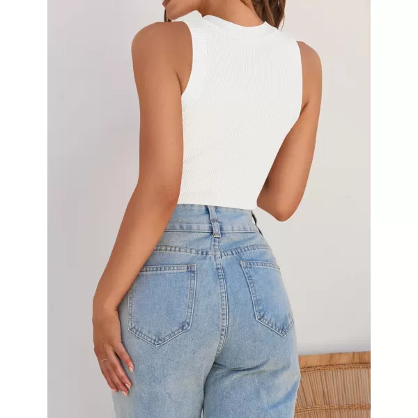imageZESICA Womens 2024 Summer Sleeveless Tank Tops Ribbed High Neck Racerback Slim Fitted Color Block Casual ShirtsCream