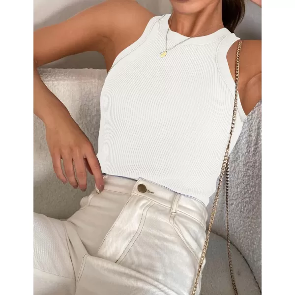 imageZESICA Womens 2024 Summer Sleeveless Tank Tops Ribbed High Neck Racerback Slim Fitted Color Block Casual ShirtsCream