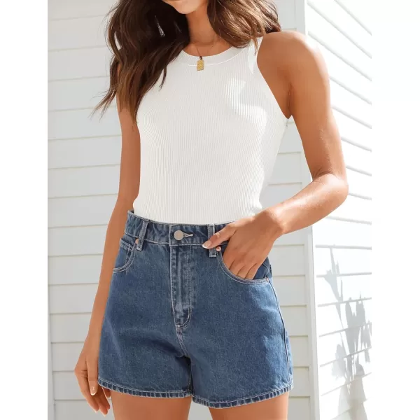 imageZESICA Womens 2024 Summer Sleeveless Tank Tops Ribbed High Neck Racerback Slim Fitted Color Block Casual ShirtsCream