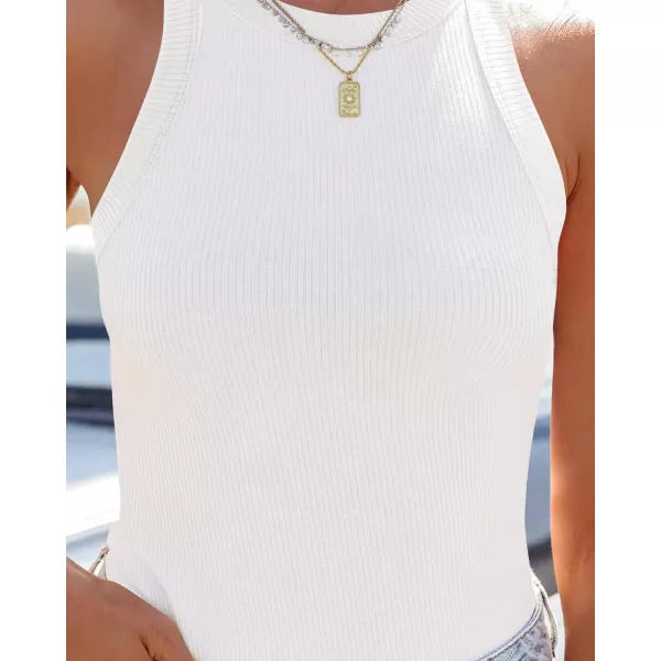 imageZESICA Womens 2024 Summer Sleeveless Tank Tops Ribbed High Neck Racerback Slim Fitted Color Block Casual ShirtsCream