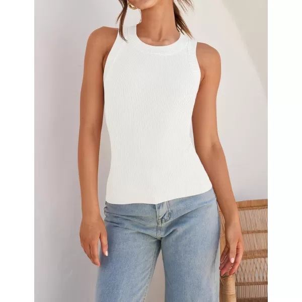 imageZESICA Womens 2024 Summer Sleeveless Tank Tops Ribbed High Neck Racerback Slim Fitted Color Block Casual ShirtsCream