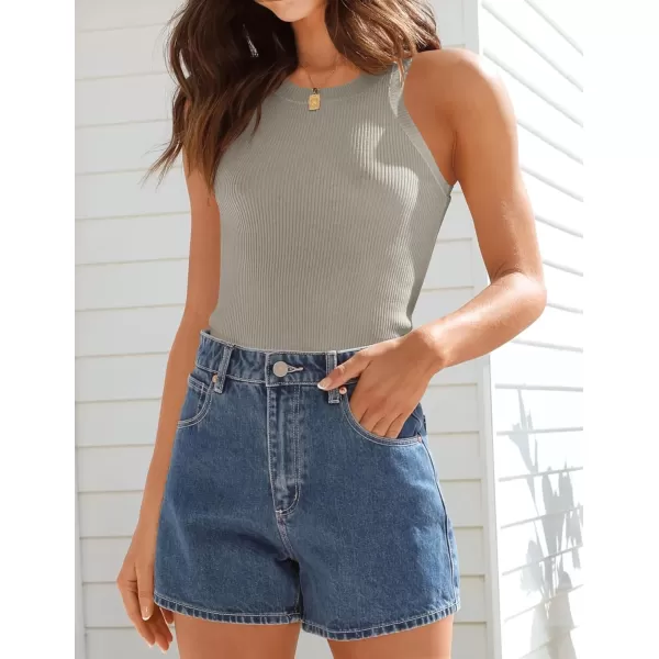 imageZESICA Womens 2024 Summer Sleeveless Tank Tops Ribbed High Neck Racerback Slim Fitted Color Block Casual ShirtsFlaxen