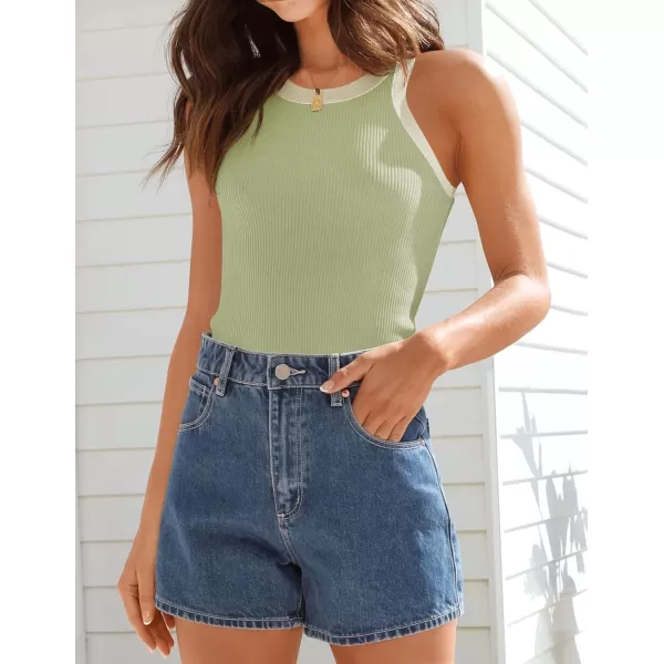 imageZESICA Womens 2024 Summer Sleeveless Tank Tops Ribbed High Neck Racerback Slim Fitted Color Block Casual ShirtsGreen