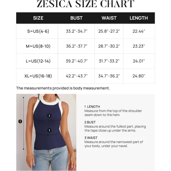 imageZESICA Womens 2024 Summer Sleeveless Tank Tops Ribbed High Neck Racerback Slim Fitted Color Block Casual ShirtsNavy