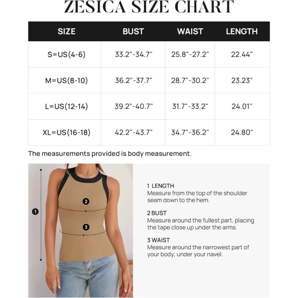 imageZESICA Womens 2024 Summer Sleeveless Tank Tops Ribbed High Neck Racerback Slim Fitted Color Block Casual ShirtsToffee