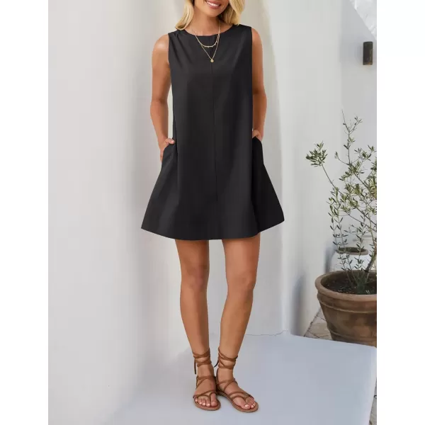 imageZESICA Womens 2024 Summer Sleeveless Tunic Mini Dress Casual Crew Neck Backless Sundress Loose Flowy Short Tank DressesBlack
