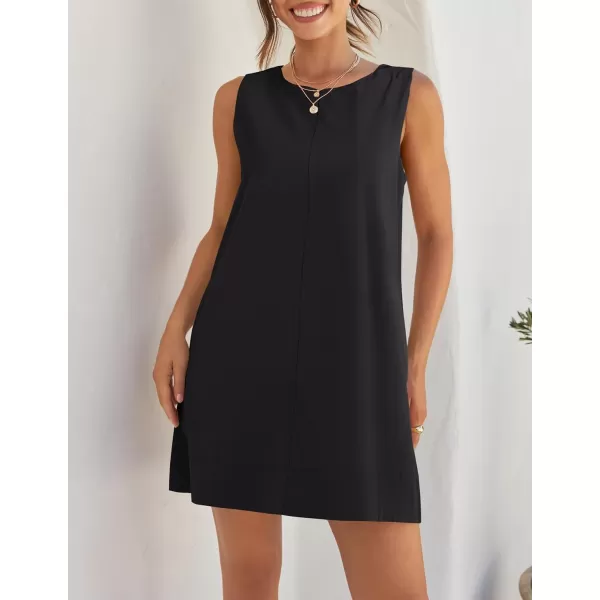 imageZESICA Womens 2024 Summer Sleeveless Tunic Mini Dress Casual Crew Neck Backless Sundress Loose Flowy Short Tank DressesBlack