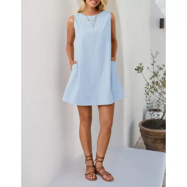 imageZESICA Womens 2024 Summer Sleeveless Tunic Mini Dress Casual Crew Neck Backless Sundress Loose Flowy Short Tank DressesBlue