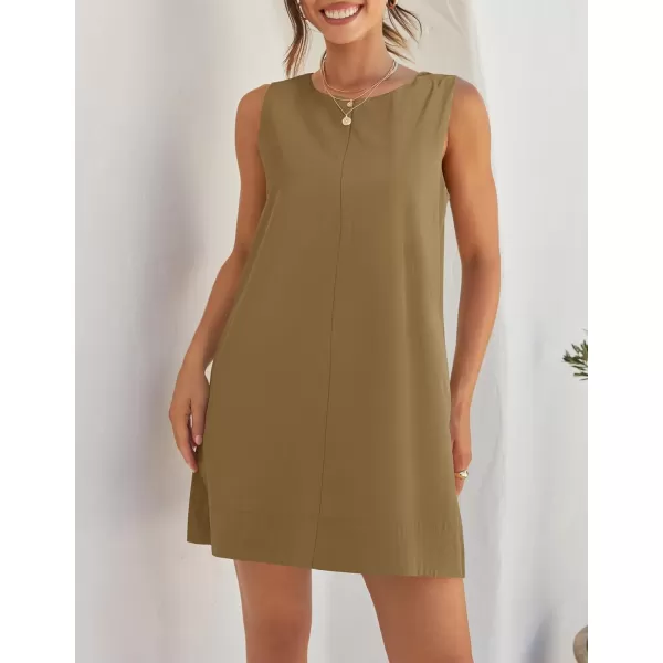 imageZESICA Womens 2024 Summer Sleeveless Tunic Mini Dress Casual Crew Neck Backless Sundress Loose Flowy Short Tank DressesCoffee