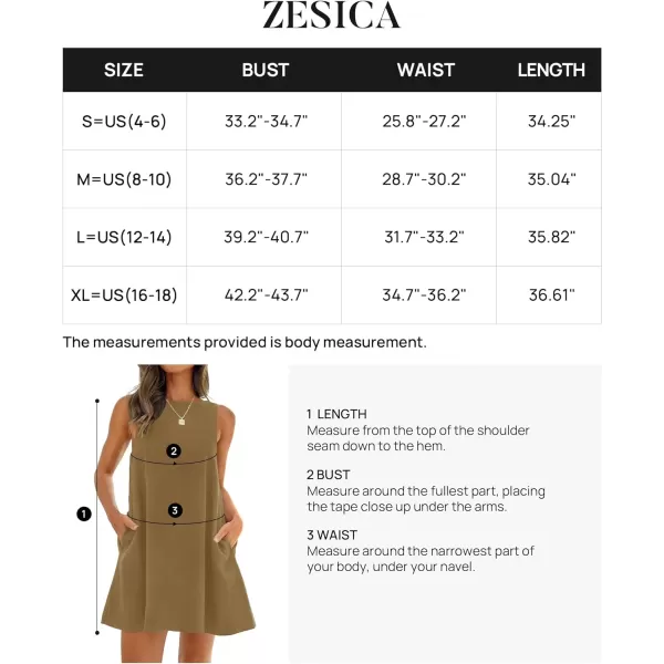 imageZESICA Womens 2024 Summer Sleeveless Tunic Mini Dress Casual Crew Neck Backless Sundress Loose Flowy Short Tank DressesCoffee