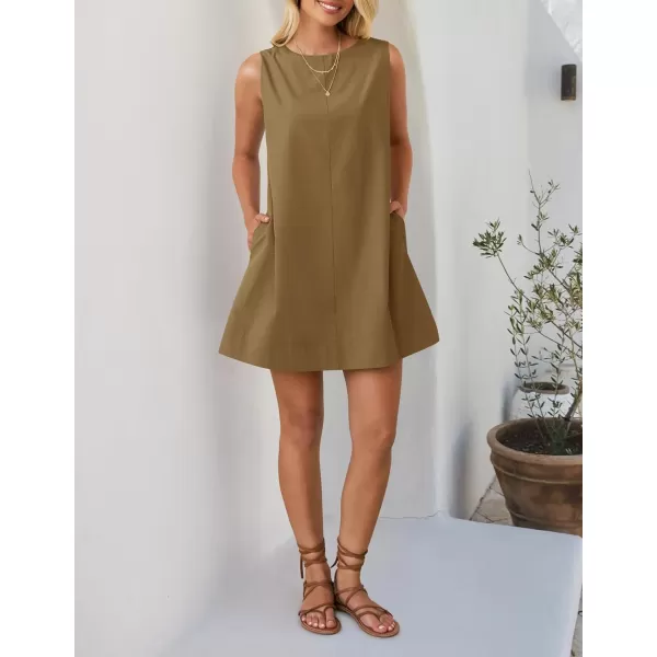 imageZESICA Womens 2024 Summer Sleeveless Tunic Mini Dress Casual Crew Neck Backless Sundress Loose Flowy Short Tank DressesCoffee