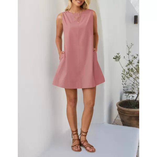 imageZESICA Womens 2024 Summer Sleeveless Tunic Mini Dress Casual Crew Neck Backless Sundress Loose Flowy Short Tank DressesRose Pink