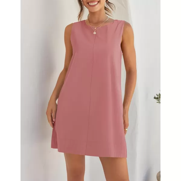 imageZESICA Womens 2024 Summer Sleeveless Tunic Mini Dress Casual Crew Neck Backless Sundress Loose Flowy Short Tank DressesRose Pink