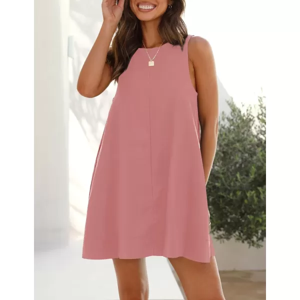 imageZESICA Womens 2024 Summer Sleeveless Tunic Mini Dress Casual Crew Neck Backless Sundress Loose Flowy Short Tank DressesRose Pink