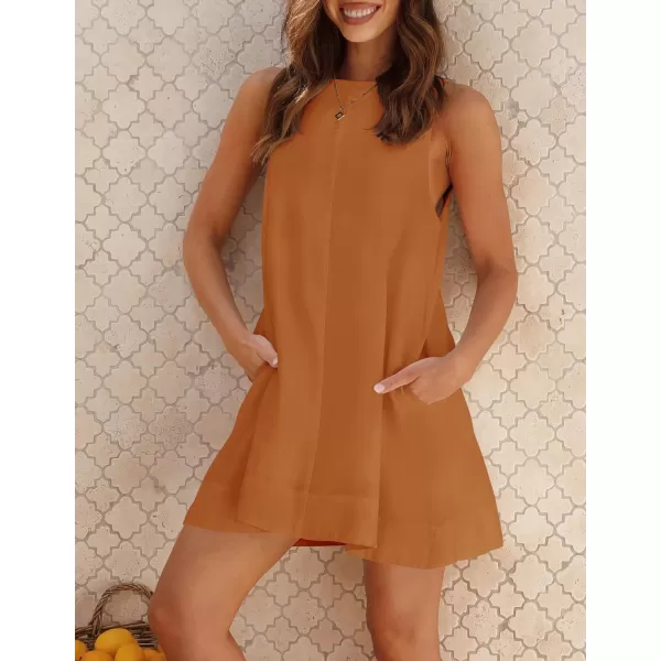 imageZESICA Womens 2024 Summer Sleeveless Tunic Mini Dress Casual Crew Neck Backless Sundress Loose Flowy Short Tank DressesRust