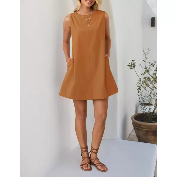 imageZESICA Womens 2024 Summer Sleeveless Tunic Mini Dress Casual Crew Neck Backless Sundress Loose Flowy Short Tank DressesRust