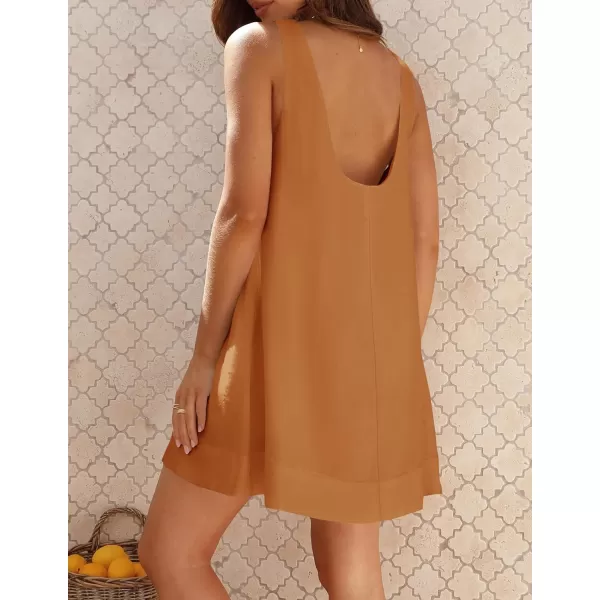 imageZESICA Womens 2024 Summer Sleeveless Tunic Mini Dress Casual Crew Neck Backless Sundress Loose Flowy Short Tank DressesRust
