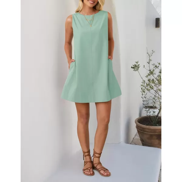 imageZESICA Womens 2024 Summer Sleeveless Tunic Mini Dress Casual Crew Neck Backless Sundress Loose Flowy Short Tank DressesSage