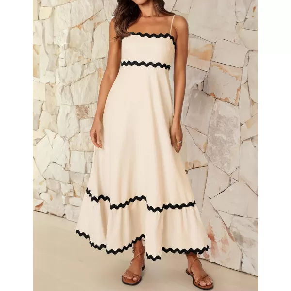 imageZESICA Womens 2024 Summer Spaghetti Straps Sleeveless Backless Sundress Flowy Smocked Lace Swing A Line Midi DressApricot