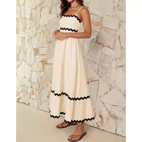imageZESICA Womens 2024 Summer Spaghetti Straps Sleeveless Backless Sundress Flowy Smocked Lace Swing A Line Midi DressApricot