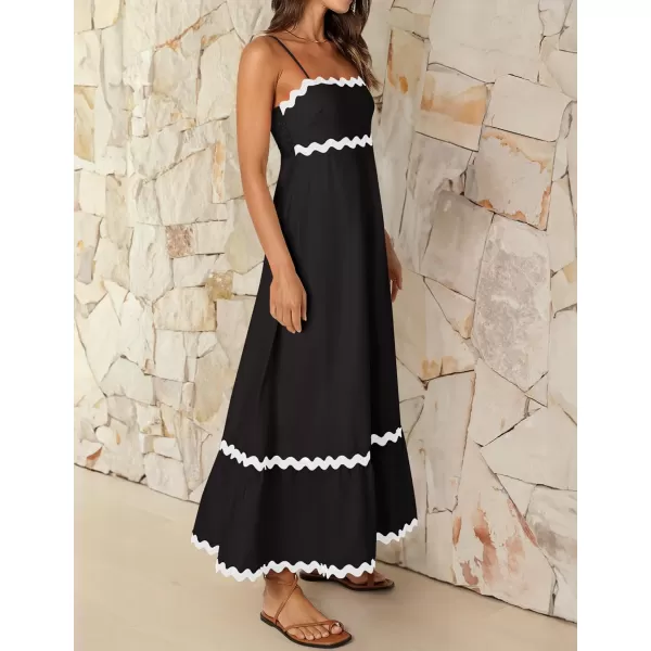 imageZESICA Womens 2024 Summer Spaghetti Straps Sleeveless Backless Sundress Flowy Smocked Lace Swing A Line Midi DressBlack
