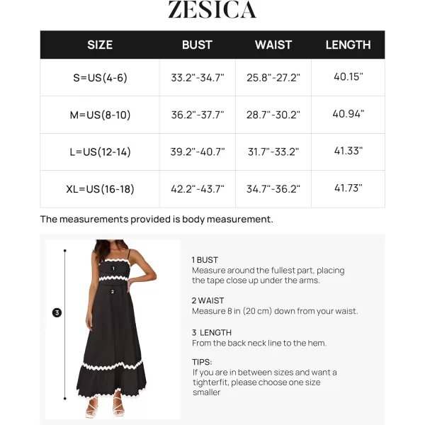 imageZESICA Womens 2024 Summer Spaghetti Straps Sleeveless Backless Sundress Flowy Smocked Lace Swing A Line Midi DressBlack