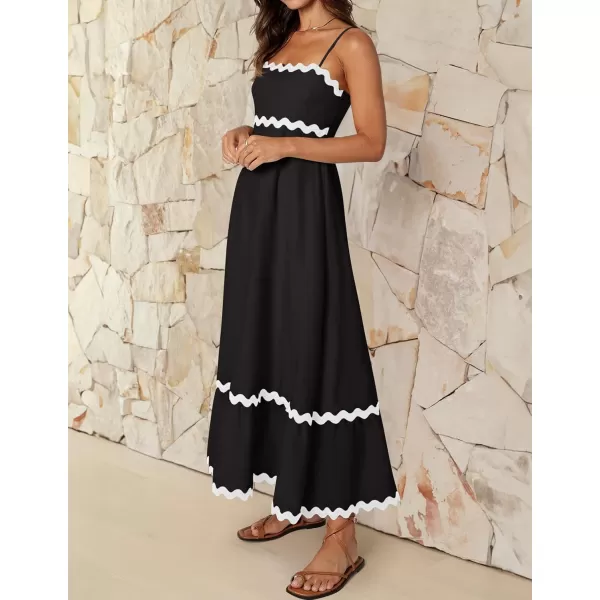 imageZESICA Womens 2024 Summer Spaghetti Straps Sleeveless Backless Sundress Flowy Smocked Lace Swing A Line Midi DressBlack