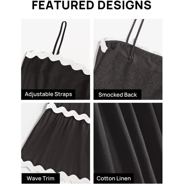 imageZESICA Womens 2024 Summer Spaghetti Straps Sleeveless Backless Sundress Flowy Smocked Lace Swing A Line Midi DressBlack