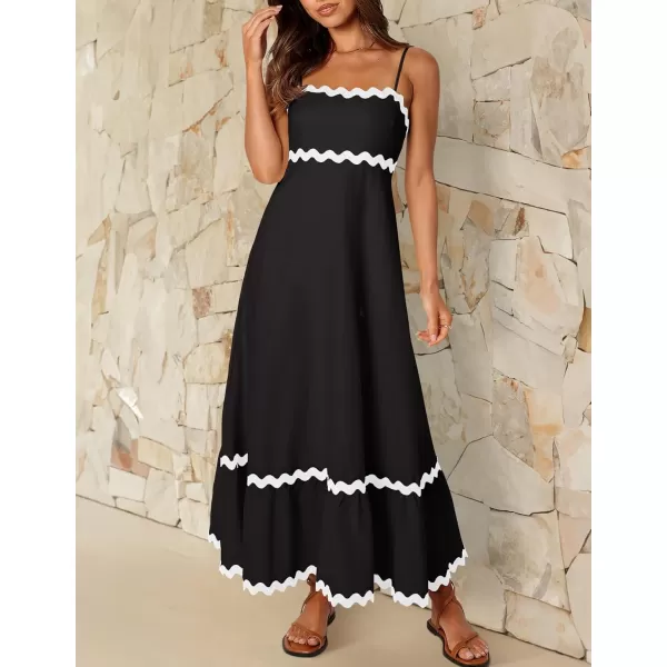imageZESICA Womens 2024 Summer Spaghetti Straps Sleeveless Backless Sundress Flowy Smocked Lace Swing A Line Midi DressBlack