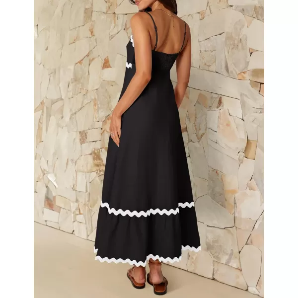 imageZESICA Womens 2024 Summer Spaghetti Straps Sleeveless Backless Sundress Flowy Smocked Lace Swing A Line Midi DressBlack