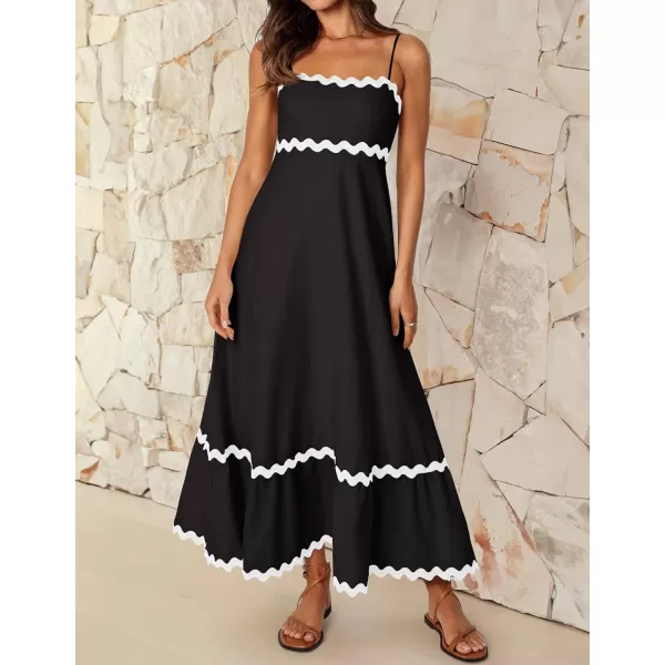 imageZESICA Womens 2024 Summer Spaghetti Straps Sleeveless Backless Sundress Flowy Smocked Lace Swing A Line Midi DressBlack