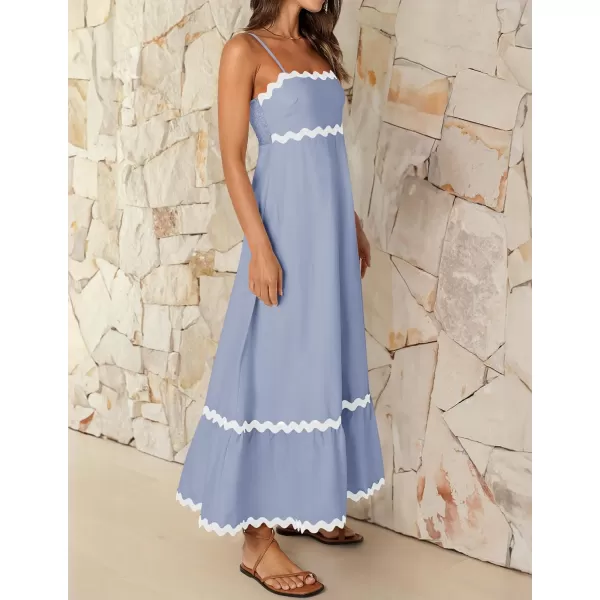 imageZESICA Womens 2024 Summer Spaghetti Straps Sleeveless Backless Sundress Flowy Smocked Lace Swing A Line Midi DressBlue