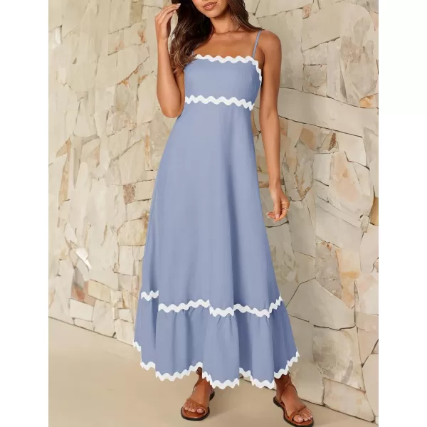 imageZESICA Womens 2024 Summer Spaghetti Straps Sleeveless Backless Sundress Flowy Smocked Lace Swing A Line Midi DressBlue