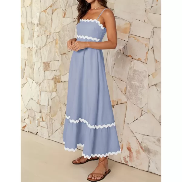 imageZESICA Womens 2024 Summer Spaghetti Straps Sleeveless Backless Sundress Flowy Smocked Lace Swing A Line Midi DressBlue