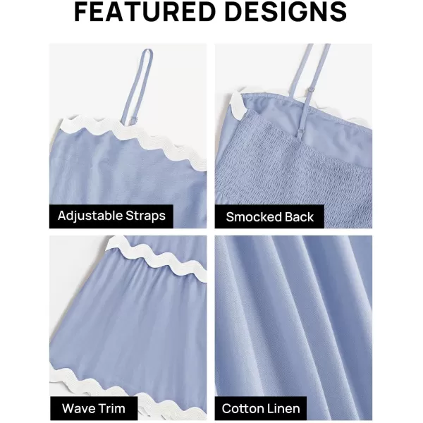 imageZESICA Womens 2024 Summer Spaghetti Straps Sleeveless Backless Sundress Flowy Smocked Lace Swing A Line Midi DressBlue