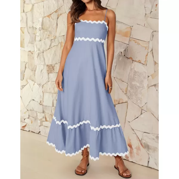 imageZESICA Womens 2024 Summer Spaghetti Straps Sleeveless Backless Sundress Flowy Smocked Lace Swing A Line Midi DressBlue