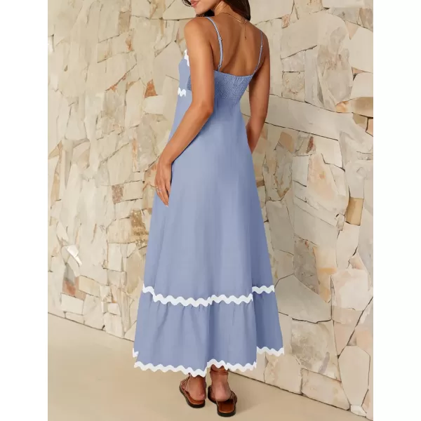 imageZESICA Womens 2024 Summer Spaghetti Straps Sleeveless Backless Sundress Flowy Smocked Lace Swing A Line Midi DressBlue