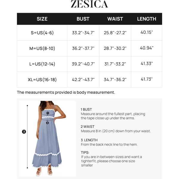 imageZESICA Womens 2024 Summer Spaghetti Straps Sleeveless Backless Sundress Flowy Smocked Lace Swing A Line Midi DressBlue