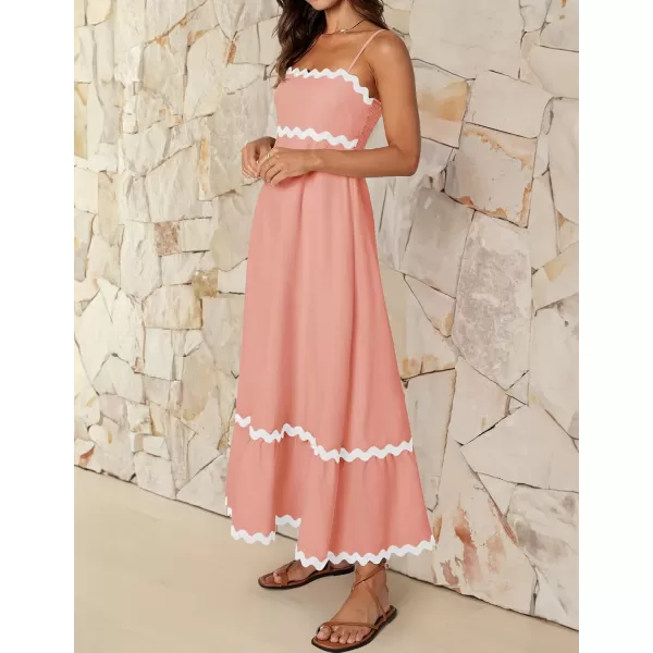 imageZESICA Womens 2024 Summer Spaghetti Straps Sleeveless Backless Sundress Flowy Smocked Lace Swing A Line Midi DressCoral Pink