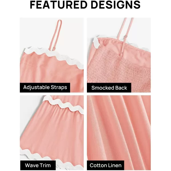 imageZESICA Womens 2024 Summer Spaghetti Straps Sleeveless Backless Sundress Flowy Smocked Lace Swing A Line Midi DressCoral Pink