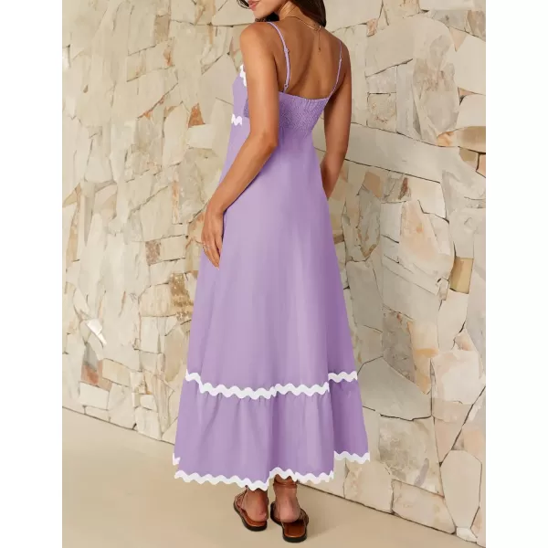 imageZESICA Womens 2024 Summer Spaghetti Straps Sleeveless Backless Sundress Flowy Smocked Lace Swing A Line Midi DressLight Purple