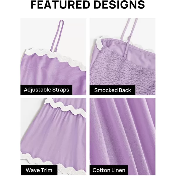 imageZESICA Womens 2024 Summer Spaghetti Straps Sleeveless Backless Sundress Flowy Smocked Lace Swing A Line Midi DressLight Purple
