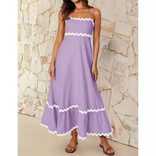 imageZESICA Womens 2024 Summer Spaghetti Straps Sleeveless Backless Sundress Flowy Smocked Lace Swing A Line Midi DressLight Purple