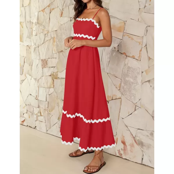 imageZESICA Womens 2024 Summer Spaghetti Straps Sleeveless Backless Sundress Flowy Smocked Lace Swing A Line Midi DressRed