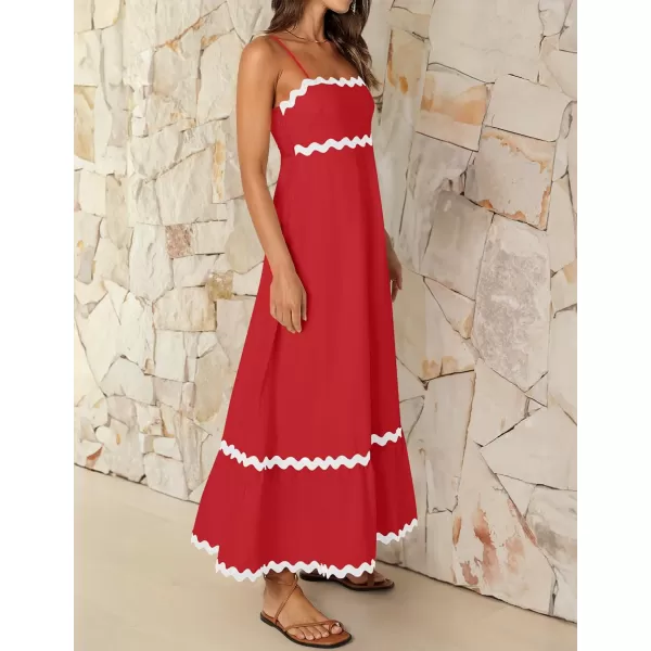 imageZESICA Womens 2024 Summer Spaghetti Straps Sleeveless Backless Sundress Flowy Smocked Lace Swing A Line Midi DressRed