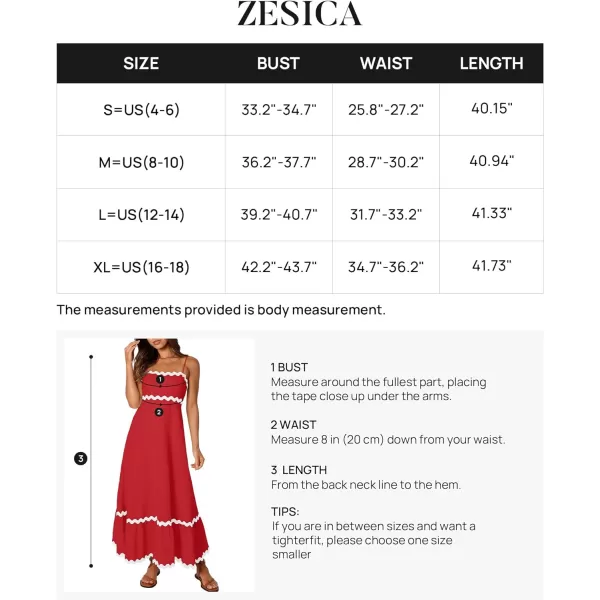 imageZESICA Womens 2024 Summer Spaghetti Straps Sleeveless Backless Sundress Flowy Smocked Lace Swing A Line Midi DressRed