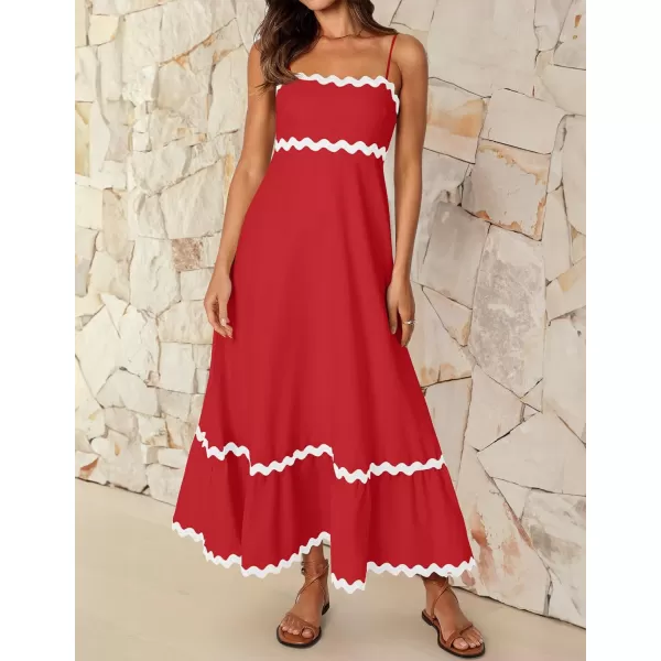 imageZESICA Womens 2024 Summer Spaghetti Straps Sleeveless Backless Sundress Flowy Smocked Lace Swing A Line Midi DressRed
